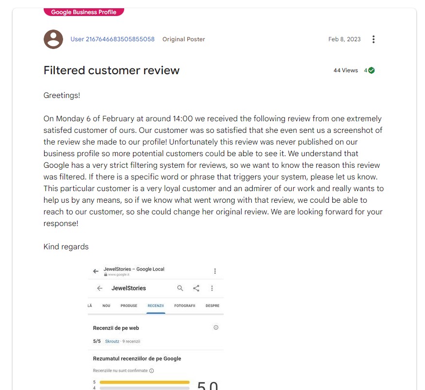 Filtered Customer Review