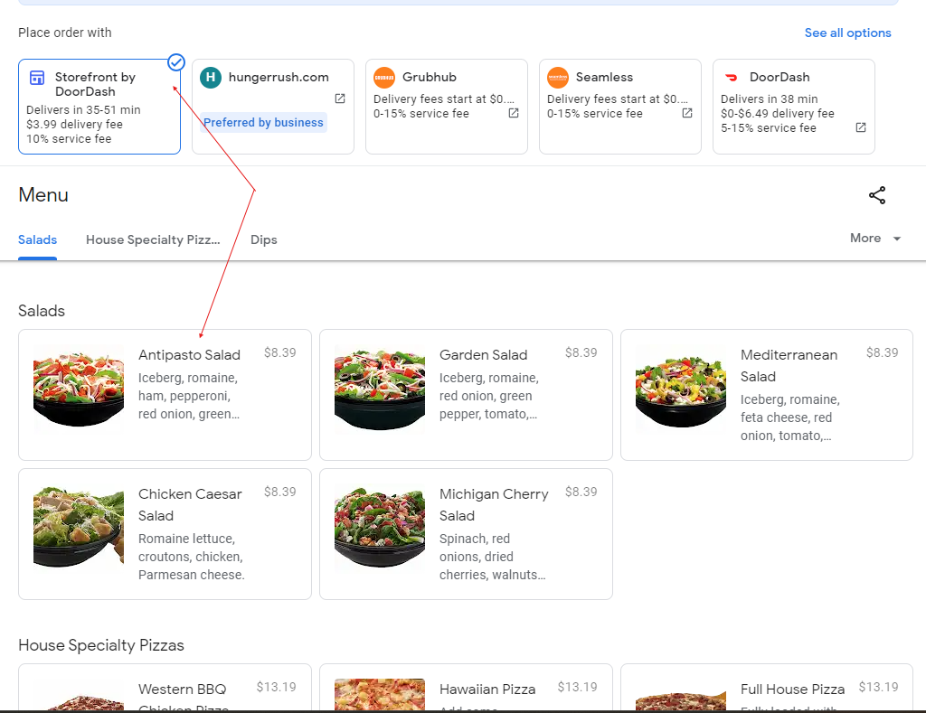 Google Food Ordering