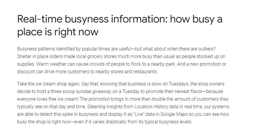 Real-time busyness information: how busy a place is right now