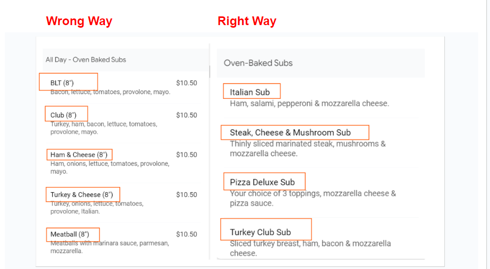 labeling your menu to rank