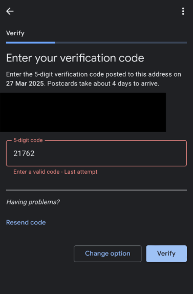 postcard verification